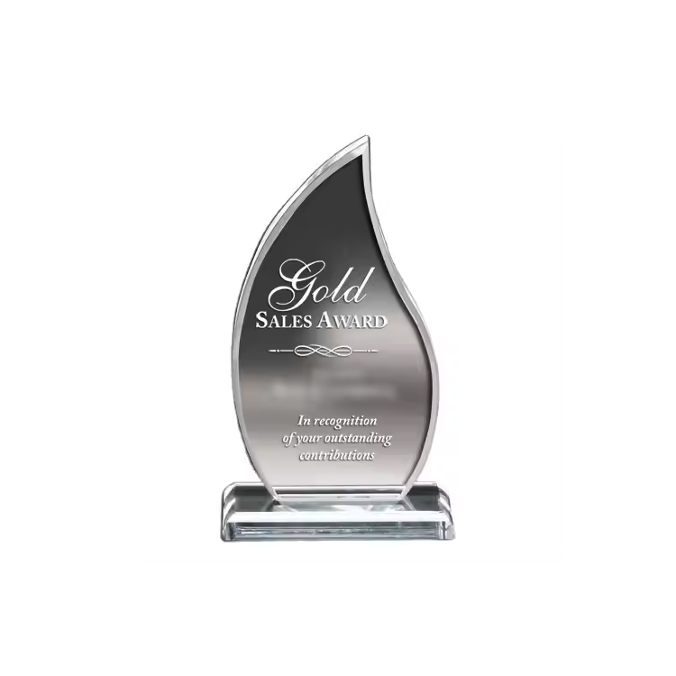Award on Acrylic Base Flame Shaped Trophies Metal Medals