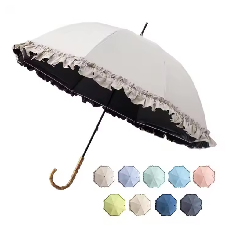 Black Coat Rain Gear J-Shape Handle Dome Straight Umbrella