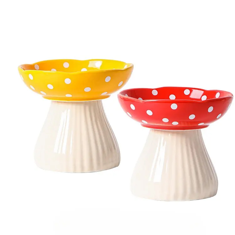 Cartoon High Foot Ceramic Elevated Raised Cat Tall Feed Bowls