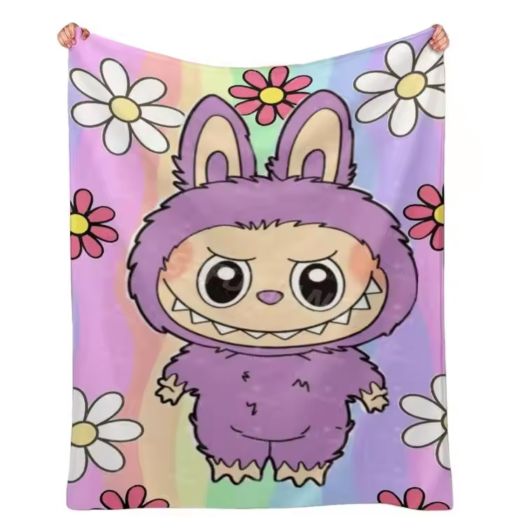 Cartoon Labubu 100% Sofa Throw Promotion Flower Blankets
