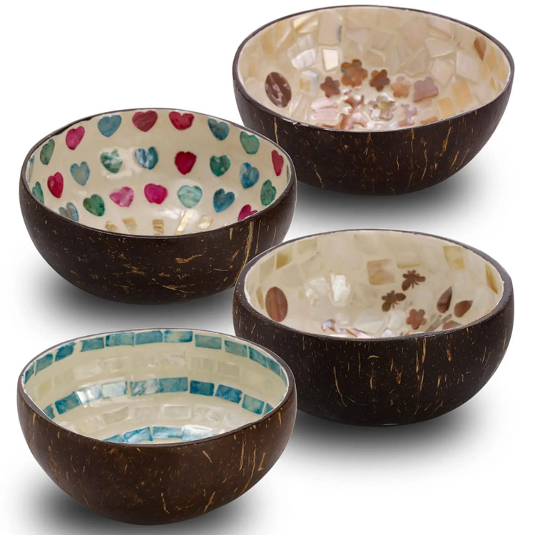 Coconut Bowl with Mother of Pearl Inlay for Home Decoration