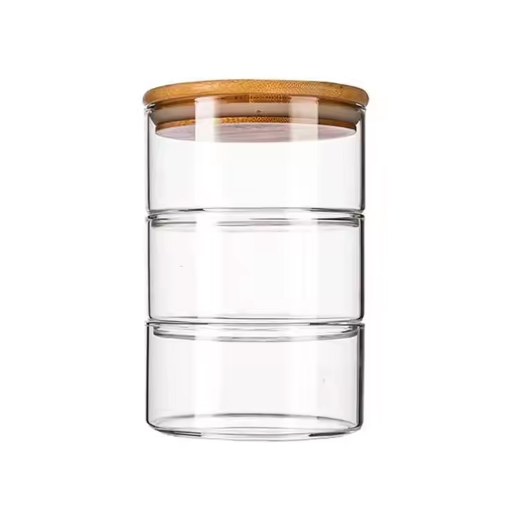 Handmade High Borosilicate Glass Stackable Glass Storage Jar