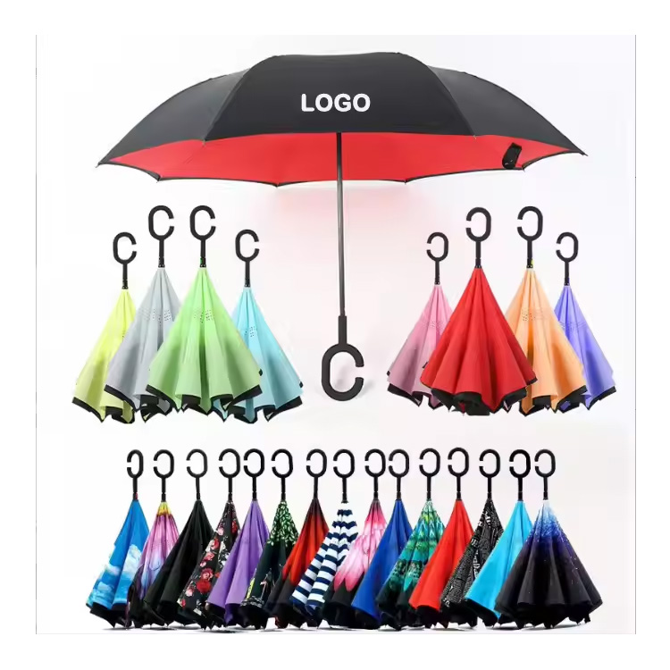 Inverse Inside Out C Handle Reverse Double Layer Umbrella