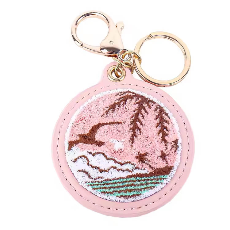Key Ring Pink Island Scenery Premium Embroidery Keychain
