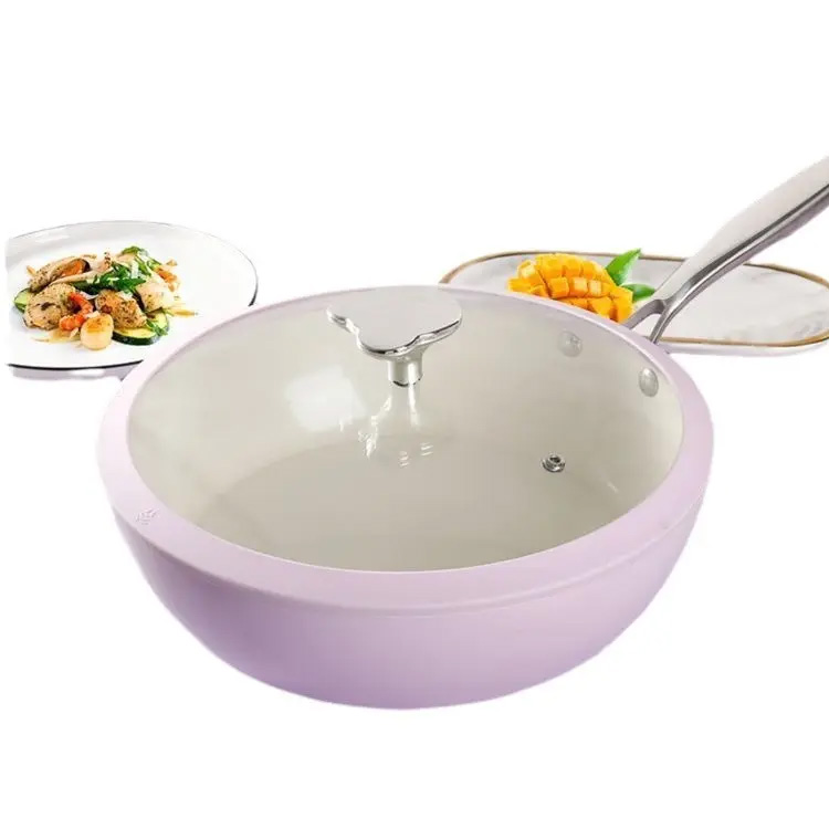 Lavender Shell Porcelain Wok Cobblestone Ceramic Frying Pan