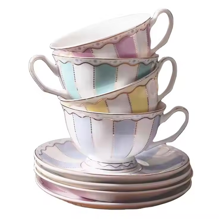 Milk Stripe Ceramics Porcelain Cup Sets for Coffee and Tea