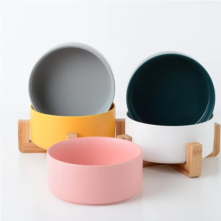 Multi Colors Ceramic Wooden Frame Pet Cat Dog Bowl