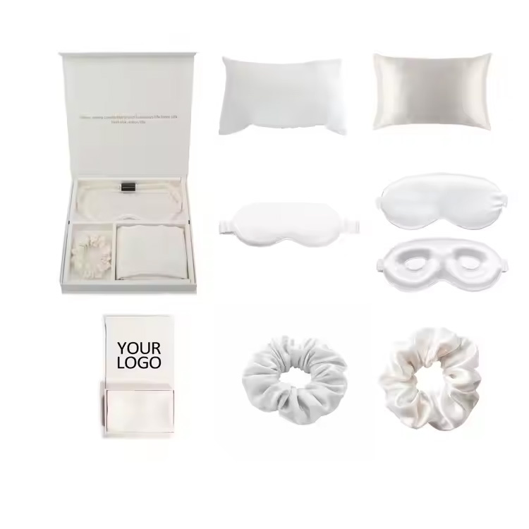 Silk Gift Set Custom logo Includes Hair Scrunchies Pillowcase