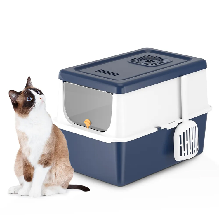 Stainless Steel Box Lid Fully Enclosed Large High Side Cat Toilet