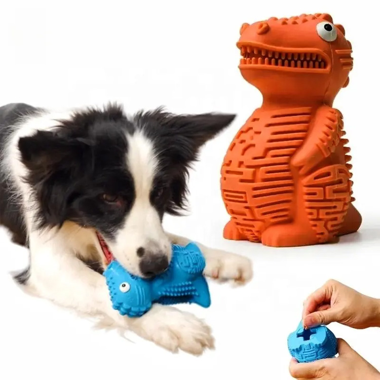 Tough Fetch Chew Durable Rubber Dinosaur Puzzle Dog Toy